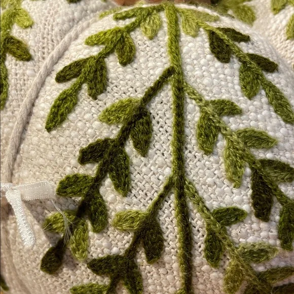 Embroidered Small Green and White Fabric Pumpkin - Picture 7 of 10